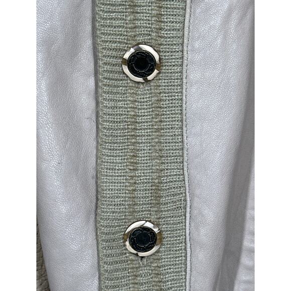 VTG SAXONY Leather Sweater Cardigan M Tan Color Block Dad Grandpa Aesthetic - Picture 8 of 16